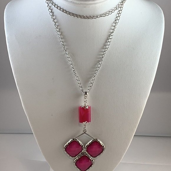 Silver Tone Trace Chain Necklace With Pink Crystal (NA7,NA8) - Picture 2 of 3